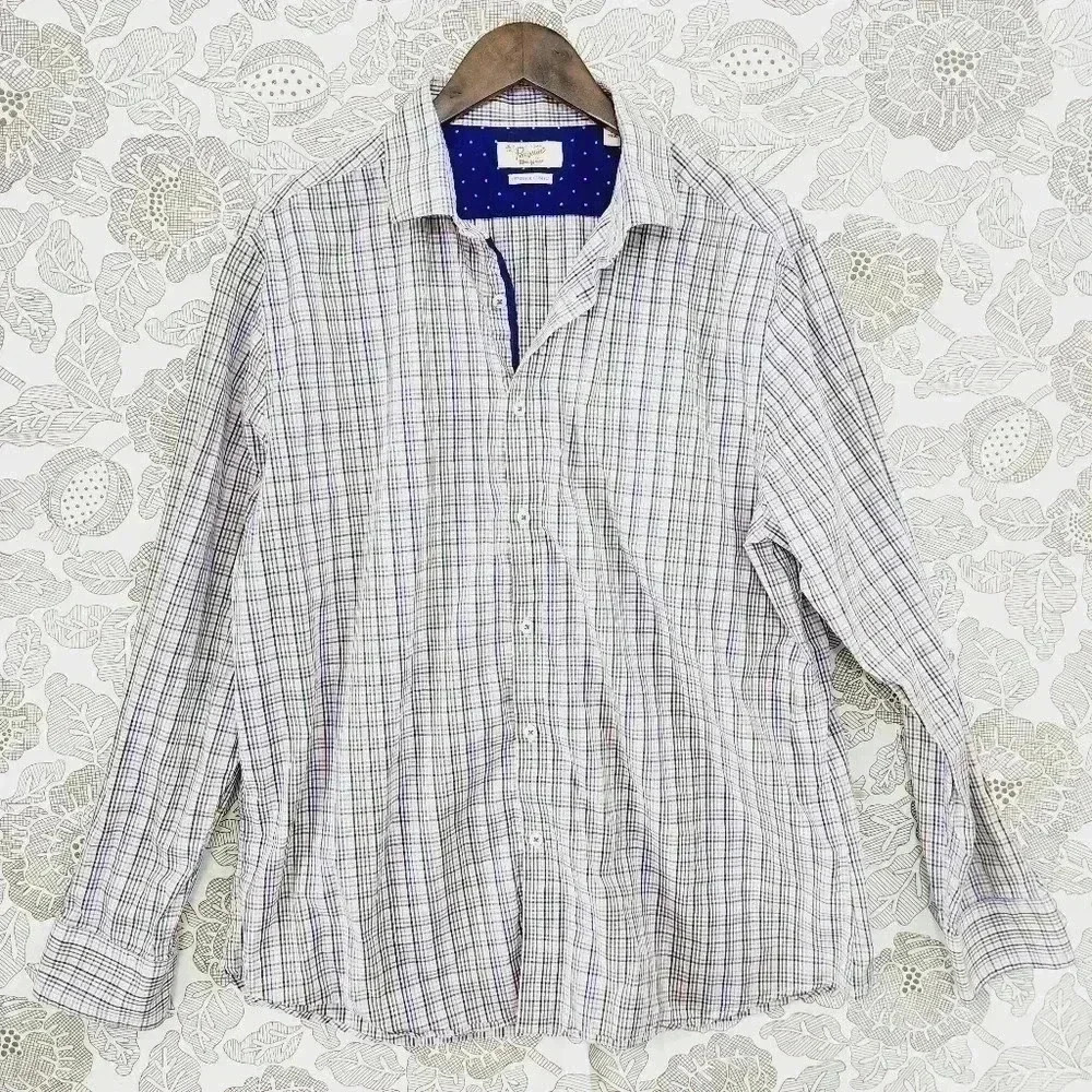 Original Penguin Heritage Slim Fit Button down Long sleeve  Plaid Dress Shirt 17